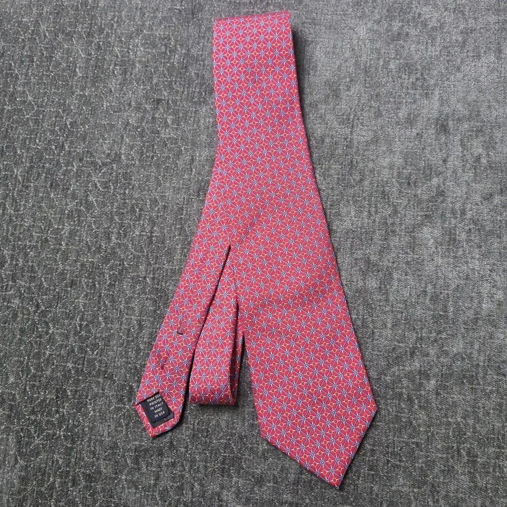 Brooks Brothers Makers All Silk Tie Red White Blue Made In USA Geometric Luxury